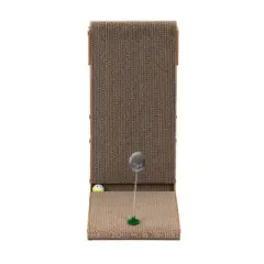 DOMETOUR Indoor Cat Scratching Board for Small to Large Cat Corrugated Board-Covered Cat Scratcher with Bell and Built-in Toy Brown