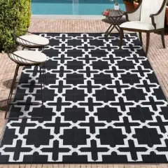 6x9 Outdoor Rug Non Slip - Washable Picnic Rug for Patio, Camping, Beach (Black & White)