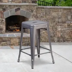 Flash Furniture 24'' High Backless Clear Coated Metal Indoor Counter Height Stool with Square Seat