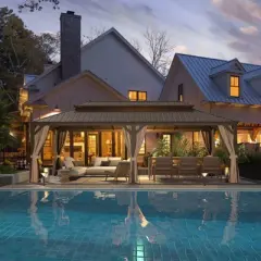 EROMMY 12' X 24' Hardtop Gazebo, Galvanized Steel Metal Double Roof Aluminum Gazebos with Curtain and Netting