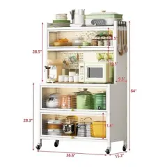 Bakers Rack for Kitchens 5 Tier Microwave Stand With Storage Microwave Cart Coffee Bar Cabinet With Flap Door Vintage Kitchen Utility Storage Shelf