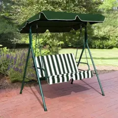 Outdoor Cushioned Loveseat Swing Glider - Green - WELLFOR: 2-Person Patio Swing Chair, Rust-Resistant Steel Frame