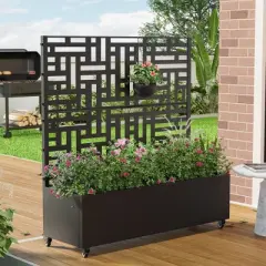 PexFix 47 in. x 47 in. Outdoor Metal Trellis with Planter Box in Street Pattern in Black