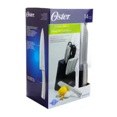 Oster Wellisford 14 Piece Stainless Steel Cutlery Set with Black Rubber Wood Block