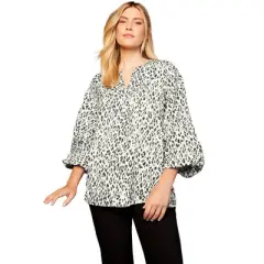 June + Vie by Roaman's Women&rsquo;s Plus Size Split-Neck Blouson-Sleeve Top