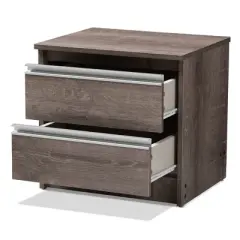 Gallia Modern and Contemporary Oak Finished 2 Drawer Nightstand Brown - Baxton Studio