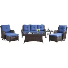 SUGOLD 7-Piece Outdoor Patio Furniture Set, Wicker Sectional Couch with Swivel Glider Chairs, Ottomans & Coffee Side Table for Deck, Porch, Backyard
