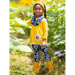Girls Flower Fancy Tunic, Leggings & Scarf Set - Mia Belle Girls