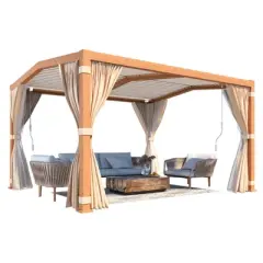 EROMMY 11x13ft Louvered Pergola with Adjustable Rainproof Roof, Wood Grain Outdoor Aluminum Pergola for Patio, Lawn & Garden