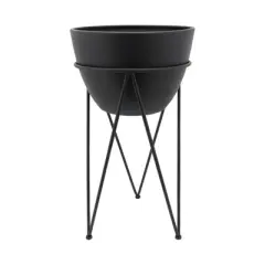 Sagebrook Home 14" Wide Metal Planter Pot in Stand Black