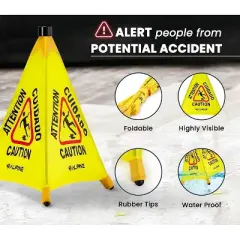 Alpine Industries Wet Floor Cone Sign 20"H Yellow 5/Pack (498-20-5pk) 498-20-5PK