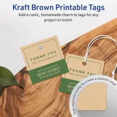 Avery Printable Square Tags with Sure Feed Technology, 1-1/2" x 1-1/2", Kraft Brown Cardstock, Print-to-the-Edge, Laser/Inkjet, 200 Total