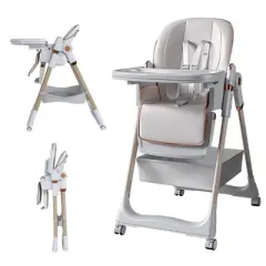Gulches Adjustable Baby High Chair (0-6 Years) &uml;C Portable Feeding Seat with Safety Belt, Lockable Wheels for Home/Dining