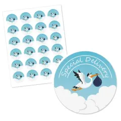 Big Dot of Happiness Boy Special Delivery - Blue It's A Boy Stork Baby Shower Circle Sticker Labels - 24 Count