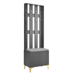 TIRAMISUBEST Modern Luxury 4-in-1 Hall Tree with Cushion - Grey Entryway Organizer with Storage