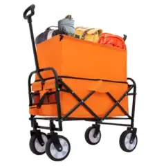 FURNIinspire Outdoor Serving Carts Multi-use Bag Collapsible Foldable Wagon Cart Beach Wagon for Camping Shopping, Orange, 25.98"*17.32"*37.4"