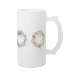 Elanze Designs Freezable Beer Stein Mug With Thumb Grip Handle, 16 Ounce Frosted Glass, Christmas Bow Wreaths