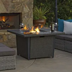 Kinger Home Propane Fire Pit Table 42-inch, 50,000 BTU CSA Certified, Rattan Wricker Aluminum Frame, Accessories Included, Grey