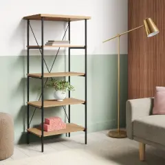 Wood and Metal Media Tower Bookcase Natural - Room Essentials&trade;