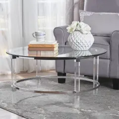 Elowen Modern Round Coffee Table Clear - Christopher Knight Home: Acrylic, Tempered Glass, Iron Frame, for Living Room