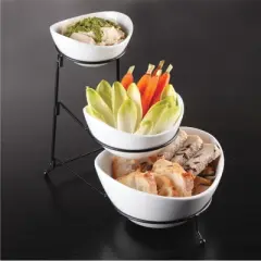Gibson Elite 3-Tier Gracious Dining Oval Bowl Set with Metal Stand in White