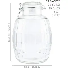 Darware Gallon Glass Barrel Jar; Clamp-Top Barrel-Shaped Canister for Food and Household Storage