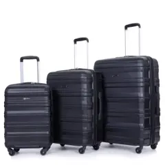 ORRD 3-Piece Expandable PC Luggage Set (21/25/29) - Lightweight w/TSA Lock & Hooks, Black