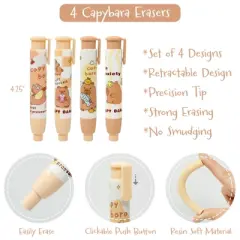 Wrapables Retractable Capybara Erasers, Clickable Push Button, Stationery Office Supplies (Set of 4)