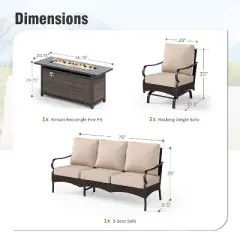 Captiva Designs 4pc Extra Large Metal and Rattan Outdoor Patio Fire Pit Set with Rocking Armchairs