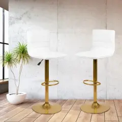 Emma and Oliver Modern Vinyl Adjustable Height Barstool with Horizontal Stitch Back, Set of 2