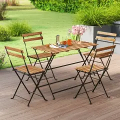 Tangkula 5 PCS Patio Acacia Wood Dining Set w/ 4 Folding Chairs Slatted Seat & Tabletop