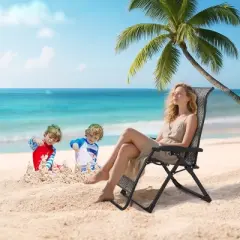 GustoWave Outdoor Rattan Camping Chair, Outdoor Adjustable Folding Lounge Chair, Sun Lounger for Patio, Garden, Beach