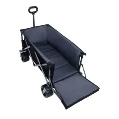 DSVIMOY 300L Collapsible Folding Wagon, Extra Long Collapsible Wagon with Tailgate for Garden Sports Camping, Black&Gray, 49.02"*22.05"*35.04"
