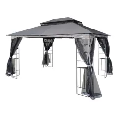 Sevobal Patio Umbrellas Outdoor Patio Gazebo Canopy Tent With Ventilated Double Roof And Detachable Mesh Screen On All Sides, Gray, 165"*120"*108"