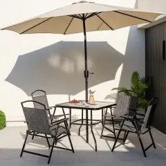 Costway 34 Inch Outdoor Dining Table Square Tempered Glass Table with 1.5" Umbrella Hole