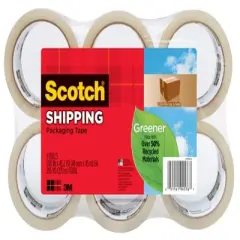 Scotch Greener Shipping Packaging Tape, 1.88 Inches x 49 Yards, Clear, Pack of 6