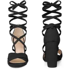 Perphy Women' Sandal Strappy Chunky Heels Lace Up Open Toe