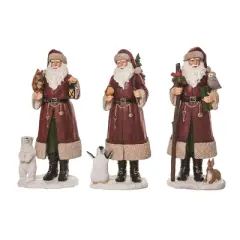 Transpac Resin Santa and Critter Decor Set of 3 Christmas Home Decorations for Festive Holiday Cheer