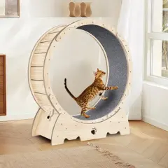 Racxily Cat Exercise Wheel, 37'' Large Cats Exercise Running Wheel Cat Treadmill for Indoor Cats, Natural