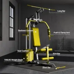 Home Gym, Exercise Equipment - 100LBS Weight Stack Multifunctional Machine with Pulley System for Full Body Strength Training