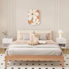 KWPZQEB Wood Nightstand, Bed Side Table with Open Shelf & Drawer, Modern Night Stand with Solid Wood Legs for Bedroom Living Room Small Space