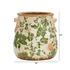 Nearly Natural 6.5-in Tuscan Ceramic Green Scroll Planter