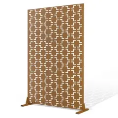 TOAOTBNBO Metal Privacy Screen with Stand, Decorative Privacy Fence Panels with Square Pattern, Outdoor Privacy Screen for Garden, Brown