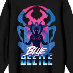 Blue Beetle Superhero Silhouette & Logo Crew Neck Long Sleeve Black Adult Sweatshirt