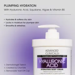 Advanced Clinicals Hyaluronic Acid Body Lotion, Hydrating Body Cream for Dry Skin, 16 Oz