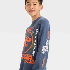 Boys' Jurassic Park Long Sleeve Thermal Graphic T-Shirt - Blue