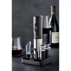 Houdini Electric Wine Corkscrew Set: Stainless Steel & ABS, 6-Piece Barware, Battery Operated Wine Opener, Black
