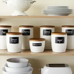 Talented Kitchen 136 Chalkboard Pantry Labels for Food Containers, Preprinted White Script on Black Stickers for Jars, Kitchen Organization