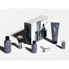 BEVEL Men's Shave Kit - Safety Razor, Shave Brush, Shave Cream, Pre Shave Oil, Post Shave Balm and 40 Blades - 6ct