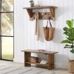 40" Bethel Acacia Wood Bench and Coat Hook with Shelf Natural - Alaterre Furniture